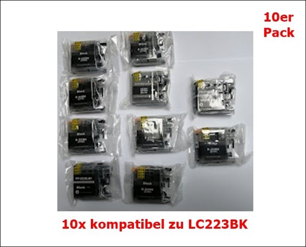 10er Pack XXL LC-223 schwarz Druckerpatronen kompatibel für Brother LC223BK